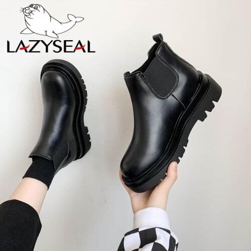LazySeal Women Chelseaboots Patchwork Ankle Boots Slip On Round Toe Chunky Winter Shoes Chunky Heel BV Boot Lasdies New Fashion