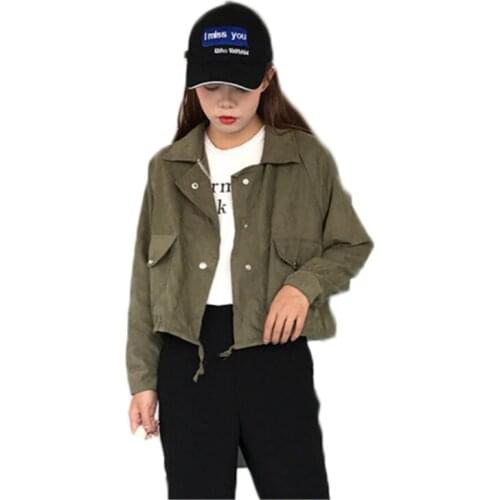 Big Size Women Costumes Europe American Streetwear Jacket Women Short Coat Loose Army Green Coat Large Size Female OuterwearJ615