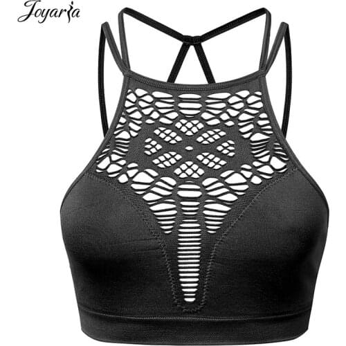 Joyaria Womens Sexy Bra Strappy Seamless Bralette Unpadded Racerback Crop Top(for A-C Cups)