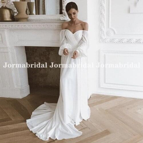 White Ivory Sweetheart Beach Wedding Dress With Long Sleeves Stretch Chiffon Lightweight Summer Boho Bridal Dresses For Women