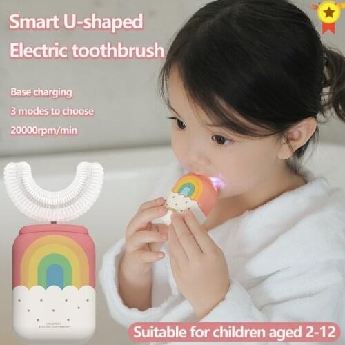 360 child Degrees Intelligent Automatic xao mi Sonic Electronic Toothbrush Base charging U Shape with 3 Modes Timer Blue Light