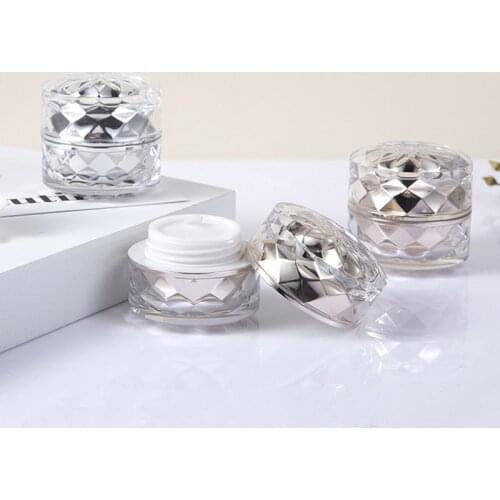 10pcs 7g Gold/Silver Bright Diamond Acrylic Cream Jar for Nail Art Makeup Cosmetic Cream Jar Box Lotion Mask Refillable Bottles