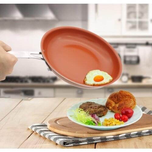 Non-stick Copper Frying Pan 11 inch Cookware Oven & Dishwasher Safe Ceramic Pan Frying Red Pans Nonstick Skillet Copper Saucepan