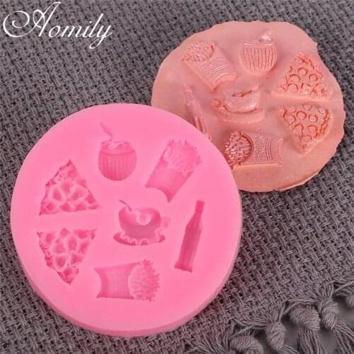 Aomily French Fries Pizza Cola Cake Silicone Molds Fondant Cake Decorating Chocolate Candy Mold Resin Clay Mould Baking Tool