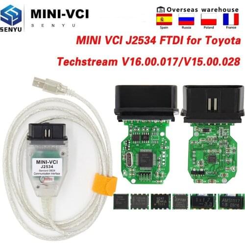 TIS Techstream V16.00.017 mini vci For Toyota minivci FTDI For J2534 Auto Scanner OBD OBD2 Car Diagnostics cable MINI-VCI Cable