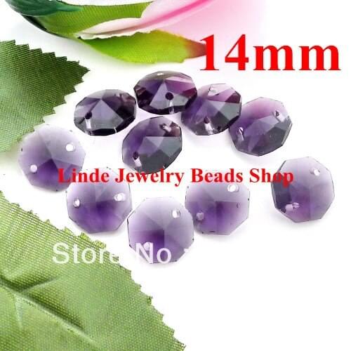 Free Shipping! AAA Top Quality 14mm 8116 Octagon Beads with two hole Amethystr colour 100pcs LONCC009