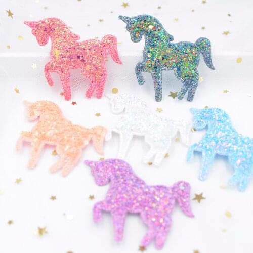 65*60mm Shiny Paillette Padded Patches Glitter Unicorn Appliques for Crafts Clothes Sewing Supplies DIY Hair Bow ornament F67