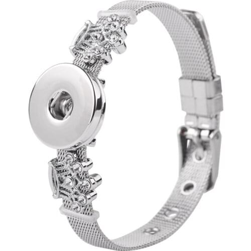 Stainless Steel Snap Button Bracelets & Bangles Rhinestones Clover Cross Charms Jewelry Fit 18mm Snap Button For Woman or Girl