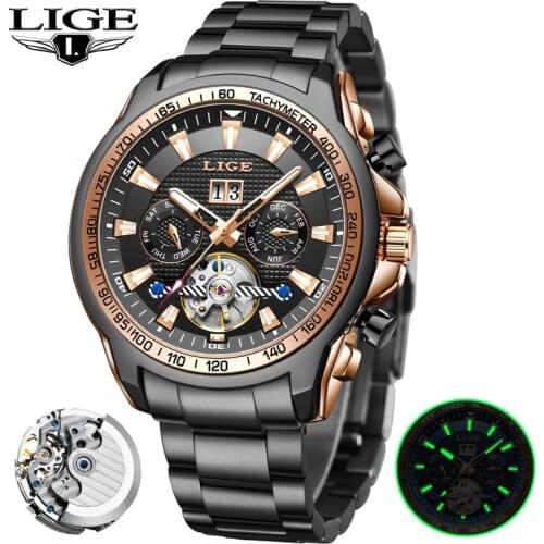 LIGE Top Brand Men Mechanical Watch Stainless Steel Waterproof Automatic Watch For Men Luxury Business Watches relogio masculino