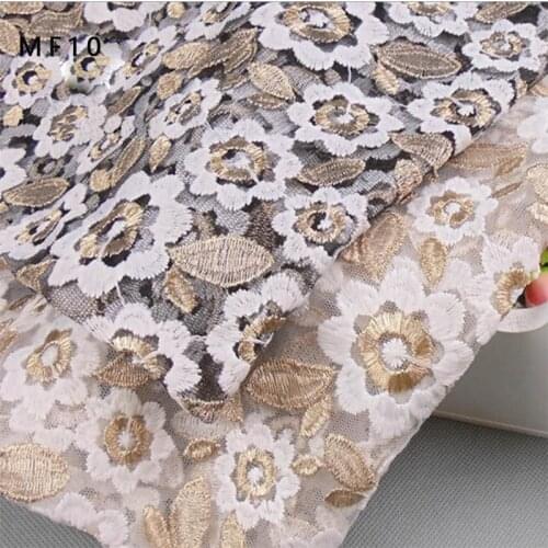 Black white Transparent mesh gold thread fashion design embroidery fabric New embroidery lace ladies dress accessories MF10