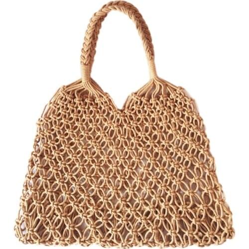 FGGS-Fashion Popular Woven Bag Mesh Rope Weaving Tie Buckle Reticulate Hollow Bag No Lined Net Shoulder Bag