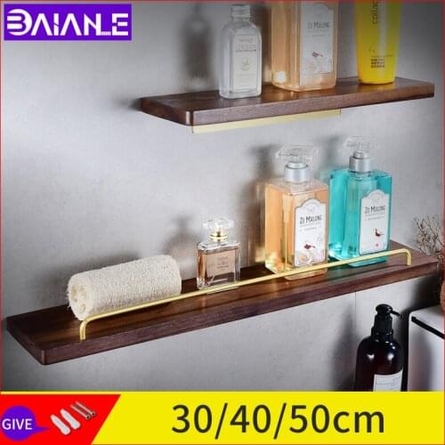 Walnut bathroom shelf wall mounted 50cm shelves modern golden wood shampoo bathroom shelves shower storage rack