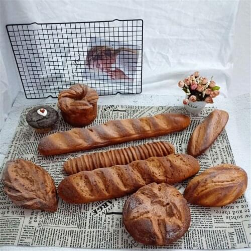 Artificial black rye bread props dessert food Loaf rolls Danish pastry french baguette miche croissant simulation bread model