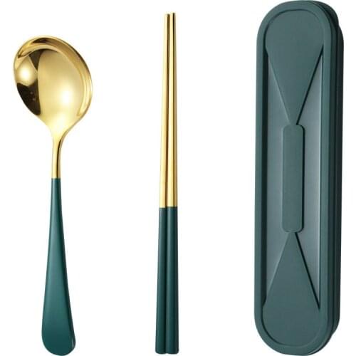 2 PCS 304 Stainless Steel Portable Tableware Chopsticks Spoon Suit Student Travel Dinnerware Kitchen Utensils
