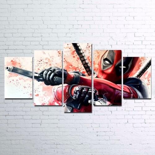 Home Decor Canvas Paintings 5 Pieces Water Colorful Comics Deadpool Pictures Wall Art Prints Modular Poster For Living Room