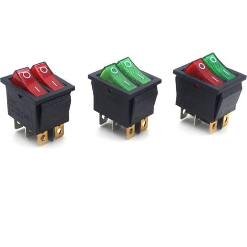 KCD8 Double Boat Rocker Switch 6 Pin On-Off With Green Red Light 20A 125VAC