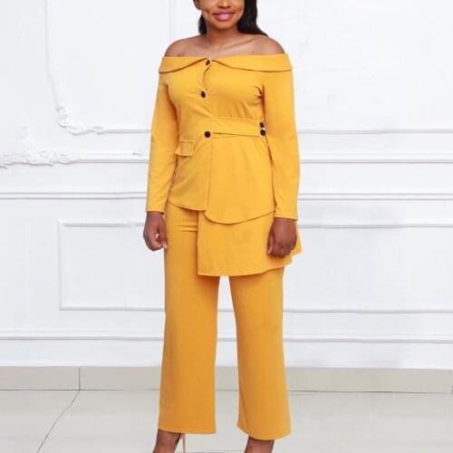 2 Pieces Pants Sets Womens Outfits Plus Size Solid Blouse & Trousers Button Fashion Elegant Office Work Business Matching Sets