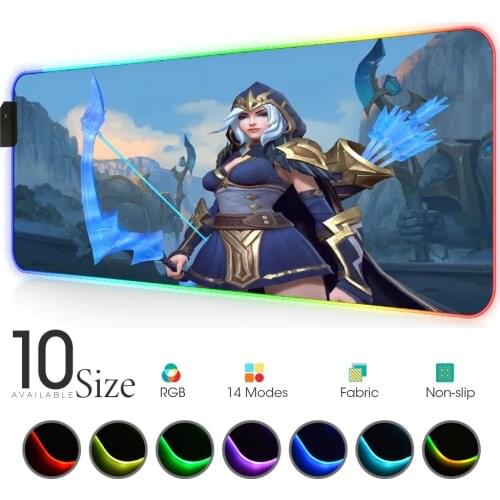 Wild rift league of legends ashe RGB Mouse Pad Black Gamer Accessories Large LED MousePad Gaming PC Desk Play Mat with Backlit
