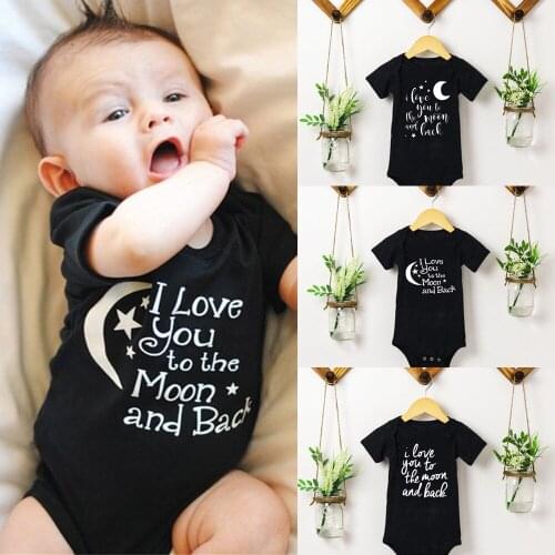 I Love You To The Moon and Back Newborn Kids Baby Girl Boy Summer Casual Romper Jumpsuit Bodysuit Outfit Clothes Black and Gray