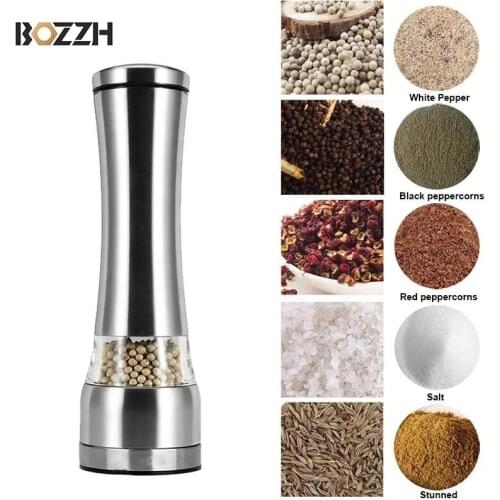 BOZZH Pepper Grinder Stainless Steel Manual Salt and Pepper Mill Grinder Spice Shakers Stainless Steel Herb Mill Grinder Tool