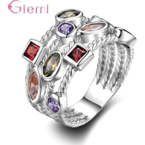 Trendy Fashion 925 Sterling Silver Women Rings Multi Layer Full Micro Paved Cubic Zirconia Jewelry Gift Rhineston Ornament
