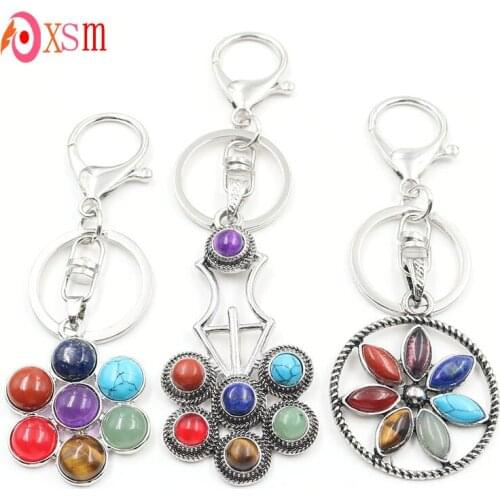 Fashion Silver Plated Horse Eye Sun Flower Chakras Car Keychains Key Ring Holder Big Lobster Clasp Circle Bag Hanging Buckle