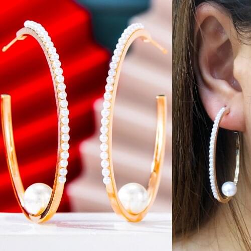 Trendy Gorgeous Shiny Full Pearls Big Earrings for Women Girl Bridal Wedding Fashion Birthday Anniversary Gift High Quality