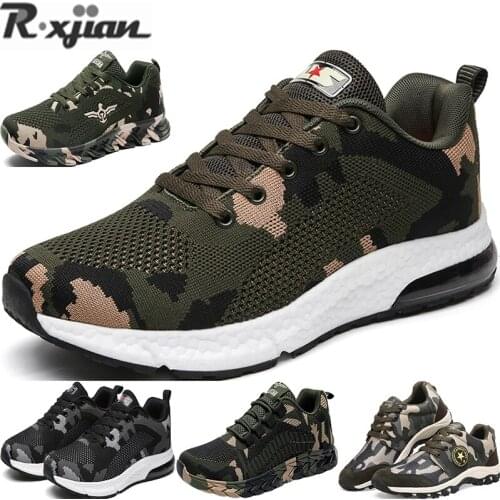 R.XJIAN brand mens large size outdoor mesh sports shoes military work casual shoes mens camouflage military uniform breathable
