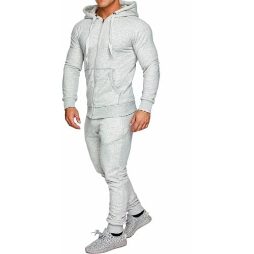 Men Tracksuits Solid Color Running Sets Sportswear Zipper Hoodies Sweatshirts+Sweatpants Fall Winter Warm Men Two Pieces Outfits