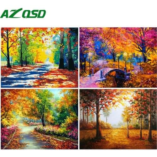 AZQSD Coloring By Numbers DIY Autumn Canvas Painting Kits Decor For Home Paint By Number Unframe Landscape Unique Gift