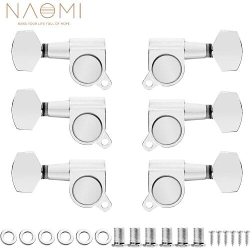 NAOMI 3L3R Acoustic Guitar Tuning Pegs Machine Head Tuners Chrome Knobs Tuning Keys Wear-Resistant Enclosed Locking Tuners