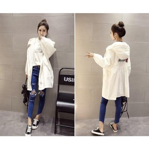New Korean version of 2019 spring long loose student windbreaker women fall coat women tide elastic waist