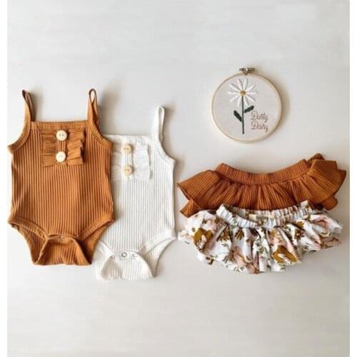 New Baby Girls Clothing One Set Summer Cotton Garment Skirt Suit Tops+Bottoms Lace Sleeveless Floral Childrens Wear