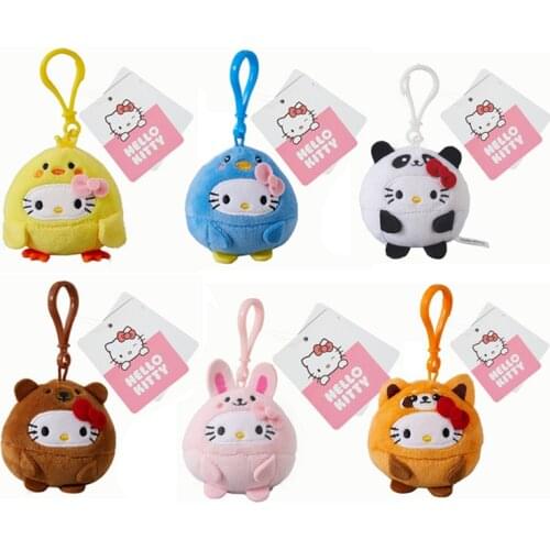 Original Hello Kittys Cartoon Plush Dolls Cross Dressing Bunny Chick Bear Keychain Doll Pendants Kawaii Anime Kids Toy Girl Gift