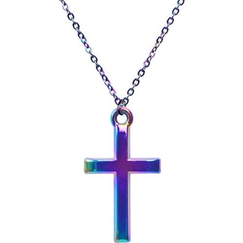 Cross Necklace For Women Mens Chain Neck Punk Choker Religious Belief Necklaces Jewelry Gift Rainbow Color Crosses Pendant Girl