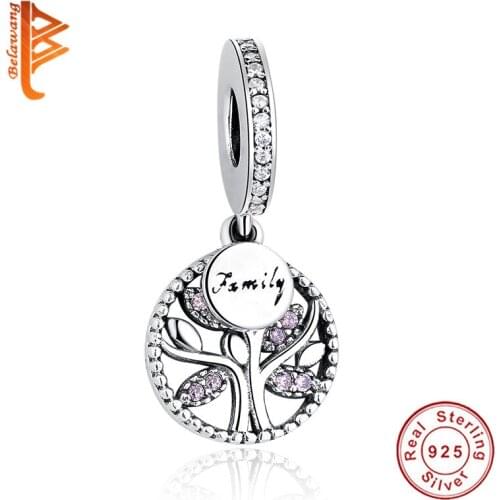 BELAWANG Authentic 925 Sterling Silver Beads Gold Family Tree Charms Fit Bracelet with Cubic Zircon DIY Original Jewelry
