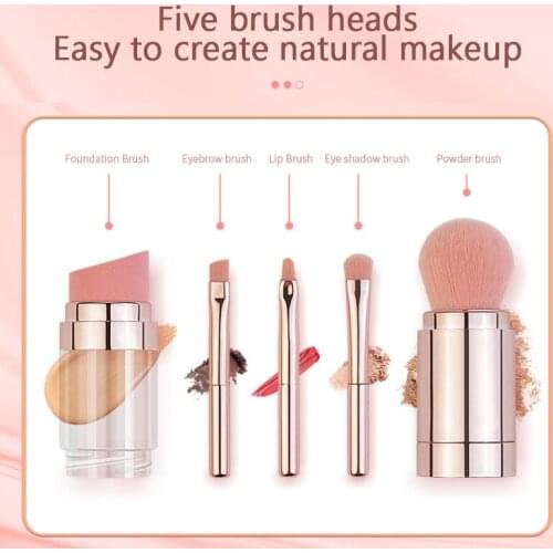 5 In 1 Portable Makeup Brush Multi-functional Makeup Brush Set Eyebrow Brush Lip Brush Eye Shadow Brush Blush Powder Brush Tools