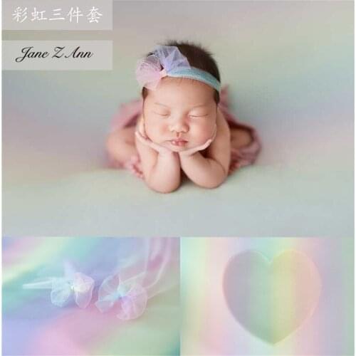Rainbow Three-Piece set 2pcs Headdress Flower +1pc Background Blanket 170x300cm Ins Beautiful Newborn Photography Product