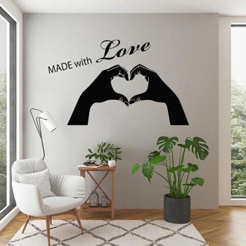 Made With Love Heart Romantic Words Lettering Stickers Vinyl Wall Decal Home Decor Living Room Bedroom Mural Family Sticker P398