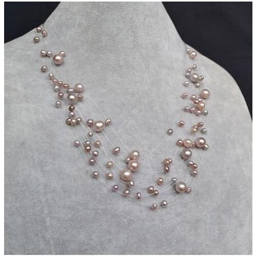 Unique Pearls jewellery Store Multistrand Pearl Necklace 4-8mm Lavender Real Freshwater Pearl Necklace Women Gift Fine Jewelry