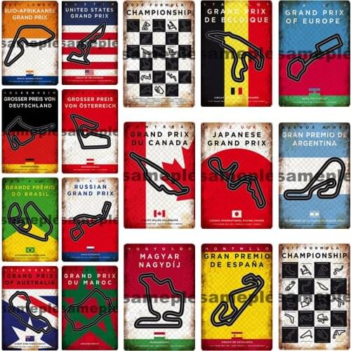 Vintage Countries Grand Prix Metal Sign Plaque Retro Metal Tin Sign Racing Plate Wall Art Decor Posters