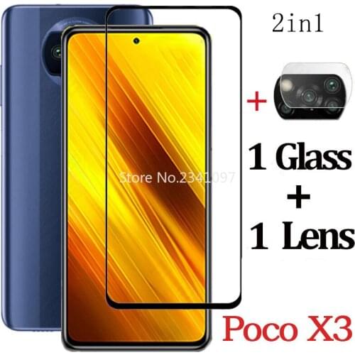 2 in1 Tempered Glass For Xiaomi POCO X3 NFC Screen Protector Film Camera Lens Glass For Xiaomi POCO M3 x3 Phone Protective Glass