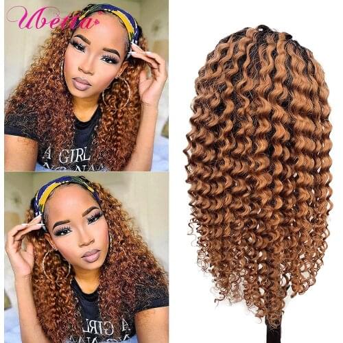 Ombre Headband Wigs Human Hair Deep Curly Headband Human Hair Wigs For Black Women Brazilian Highlight Wigs Honey Blonde Wig