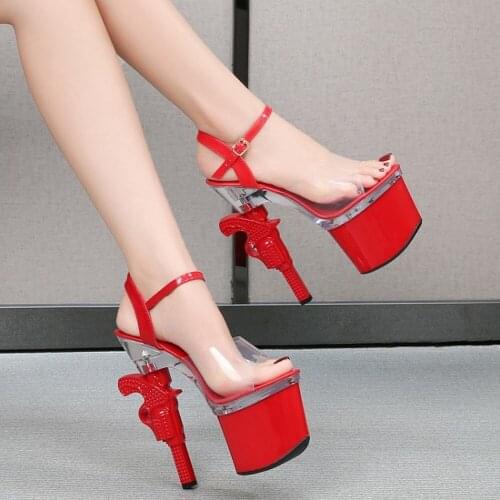 Womens Peep Toe Clear Transparent Platform Strange Gun High 6.88" Heel PVC Shoes Pumps Slingbacks Shoes Plus Size New 2021