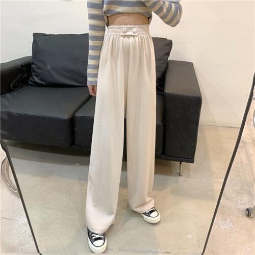 Womens With Elastic Bands Corduroy Pants Autumn Winter Wide-leg Pants Ladies All-match High-waist Drape Casual Loose Trousers