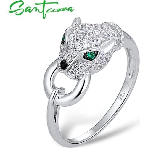 SANTUZZA Silver Ring For Women Pure 925 Sterling Silver Leopard Panther Ring Cubic Zirconia Rings Party Trendy Fine Jewelry