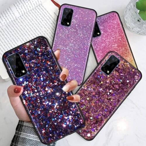 Gold Pink Glitter Print For Realme V15 X50 X7 X3 superzoom X2 C17 C11 C3 7i 7 6i 6S 6 5 Narzo 20 5G Pro Soft Phone Case