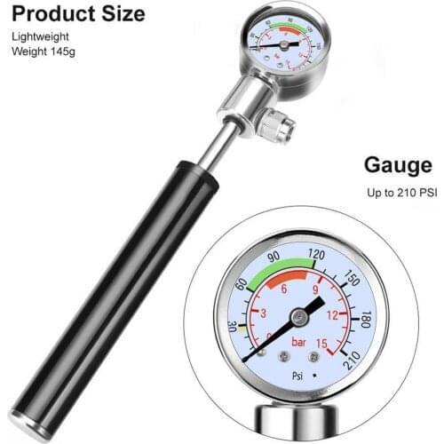 15 Bar High Pressure Meter Shock Bicycle Pump Gauge Hand Bike Air Supply Inflator 210 PSI Tire Lever Patch Glue Repair Tool Kit