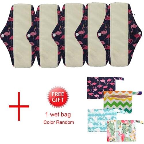 5PCS Reusable Panty Liner with 1 Wet Bag, Waterproof Cloth Sanitary Pads Bamboo Charcoal Menstrual Pad Size L Regular Overnight