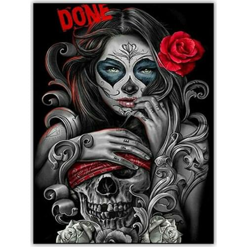 Horror 5d DIY Diamond Painting Skull and Women Full Drill Square / Round Diamand Painting Crystal Mosaic Embroidery Accessories